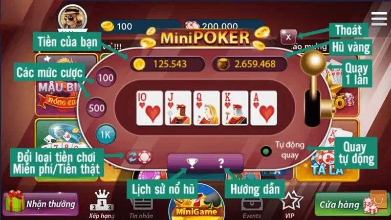 Mini Poker cung cấp nhiều nút chức năng tiện dụng